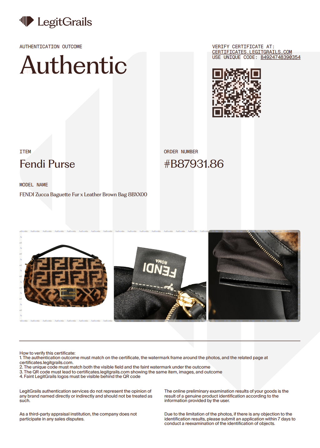 Preowned FENDI Zucca Baguette Fur x Leather Brown Bag 8BXX00 | Luxe Again Maison