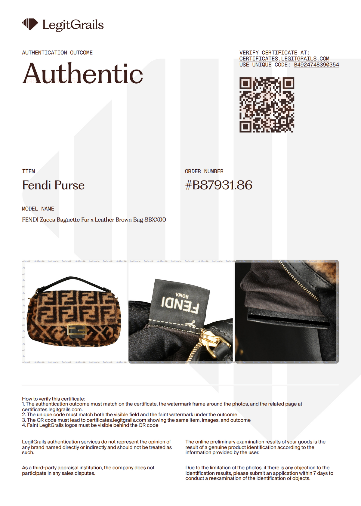 Preowned FENDI Zucca Baguette Fur x Leather Brown Bag 8BXX00 | Luxe Again Maison