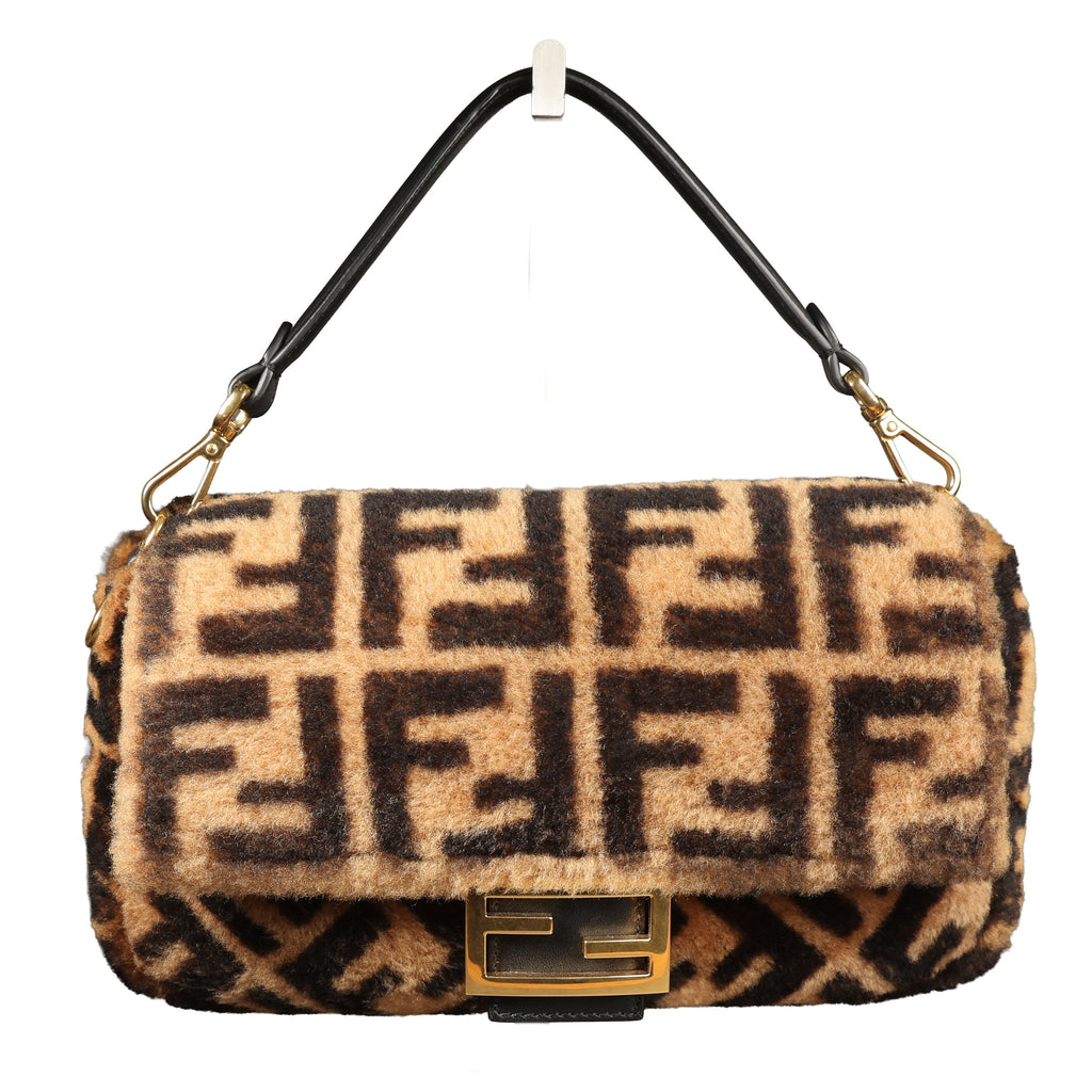 Preowned FENDI Zucca Baguette Fur x Leather Brown Bag 8BXX00 | Luxe Again Maison