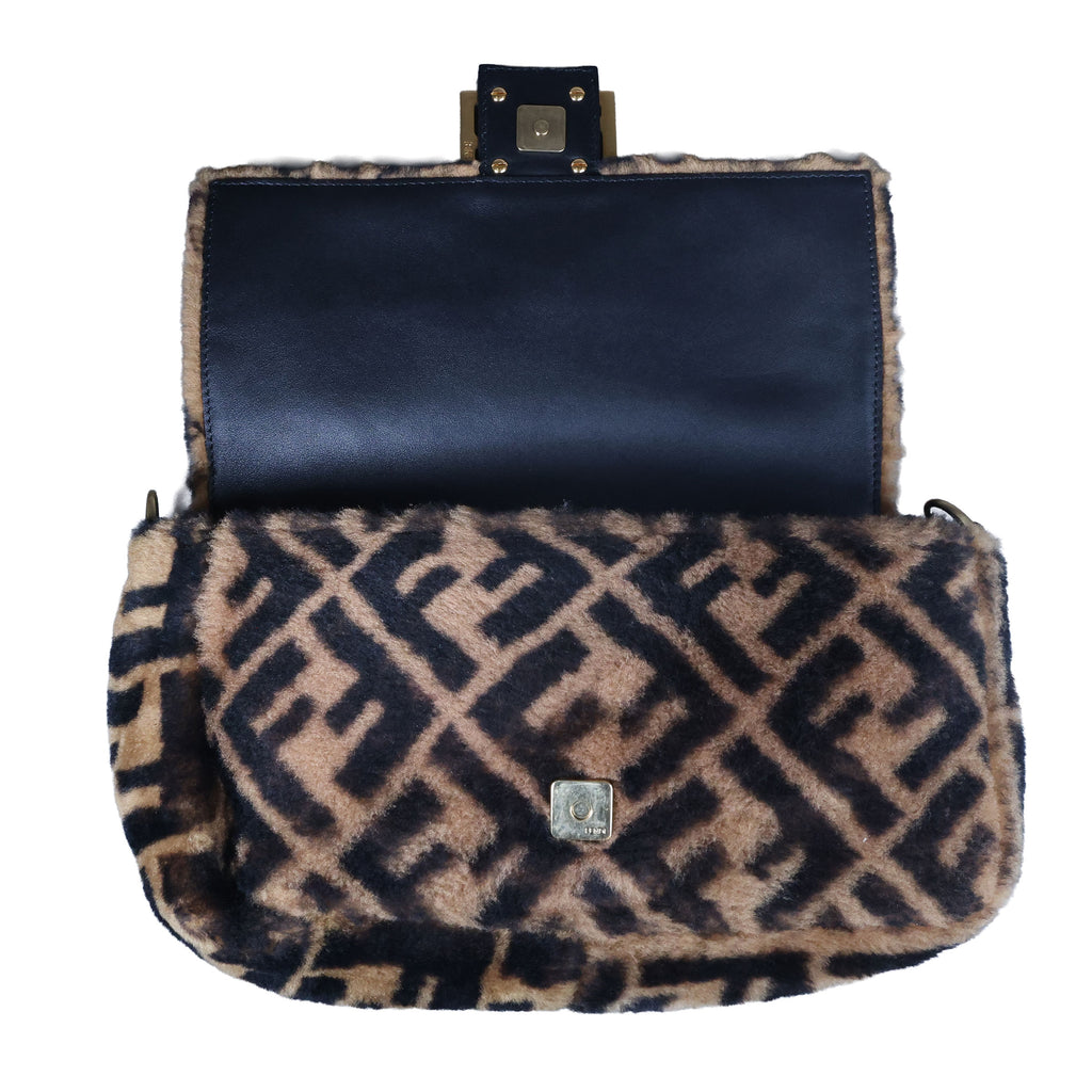 Preowned FENDI Zucca Baguette Fur x Leather Brown Bag A8HP-209 | Luxe Again Maison