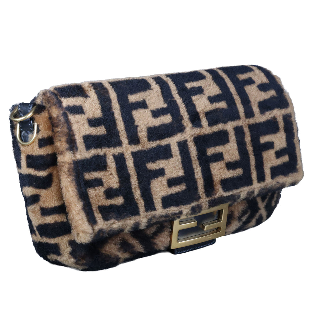 Preowned FENDI Zucca Baguette Fur x Leather Brown Bag A8HP-209 | Luxe Again Maison