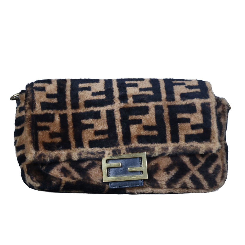 Preowned FENDI Zucca Baguette Fur x Leather Brown Bag A8HP-209 | Luxe Again Maison