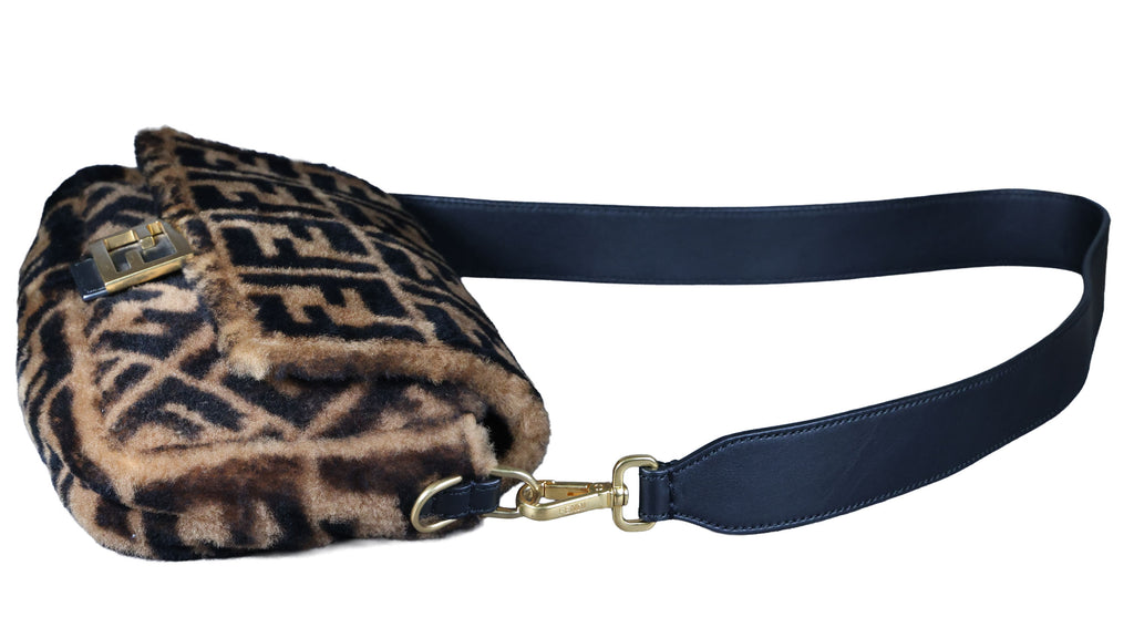 Preowned FENDI Zucca Baguette Fur x Leather Brown Bag A8HP-209 | Luxe Again Maison
