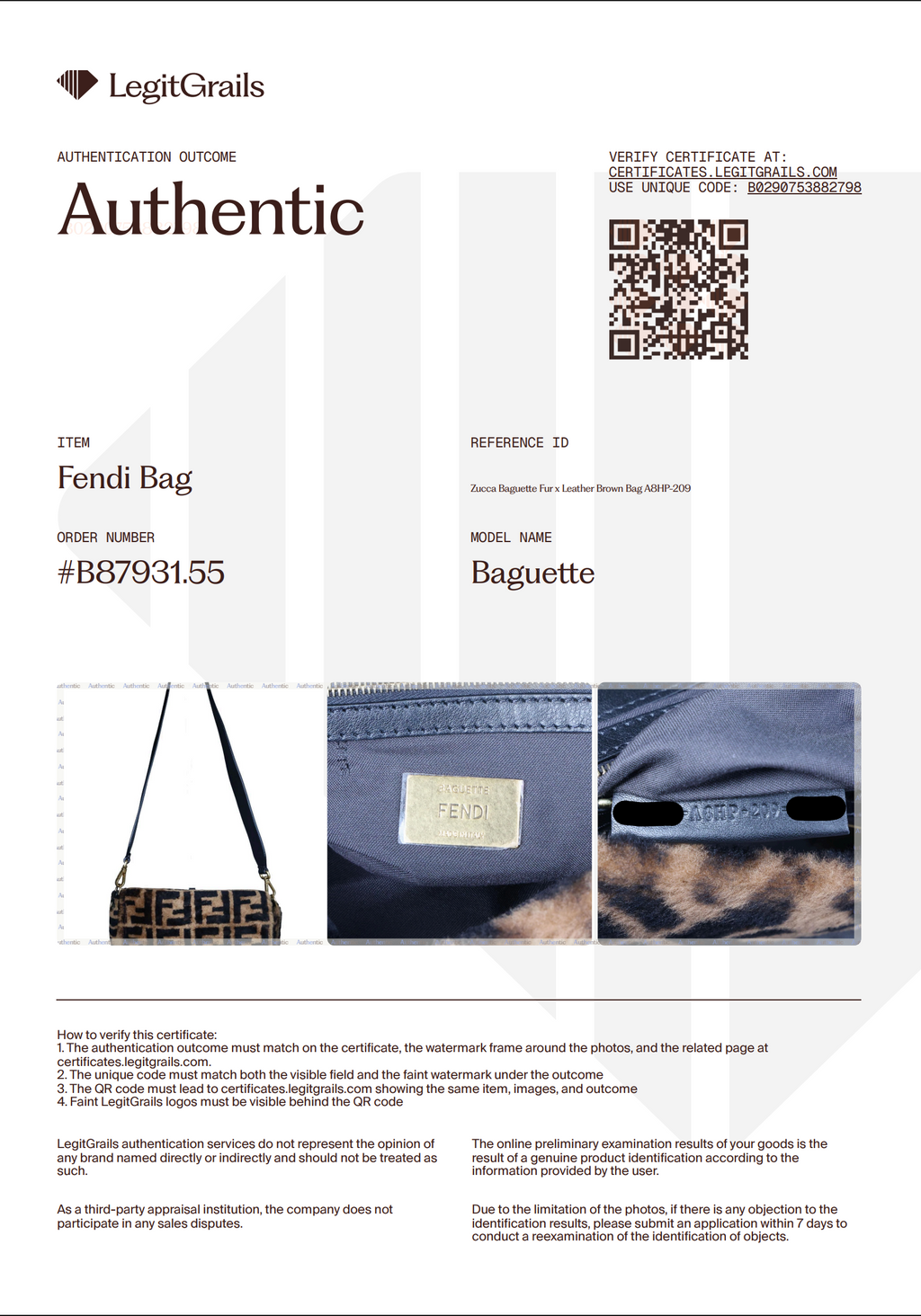 Preowned FENDI Zucca Baguette Fur x Leather Brown Bag A8HP-209 | Luxe Again Maison