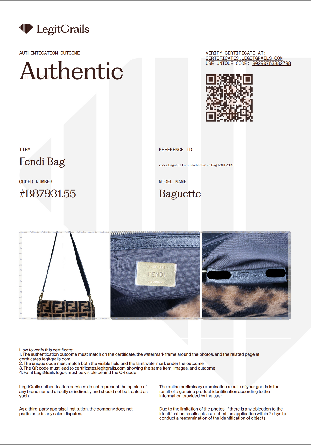 Preowned FENDI Zucca Baguette Fur x Leather Brown Bag A8HP-209 | Luxe Again Maison