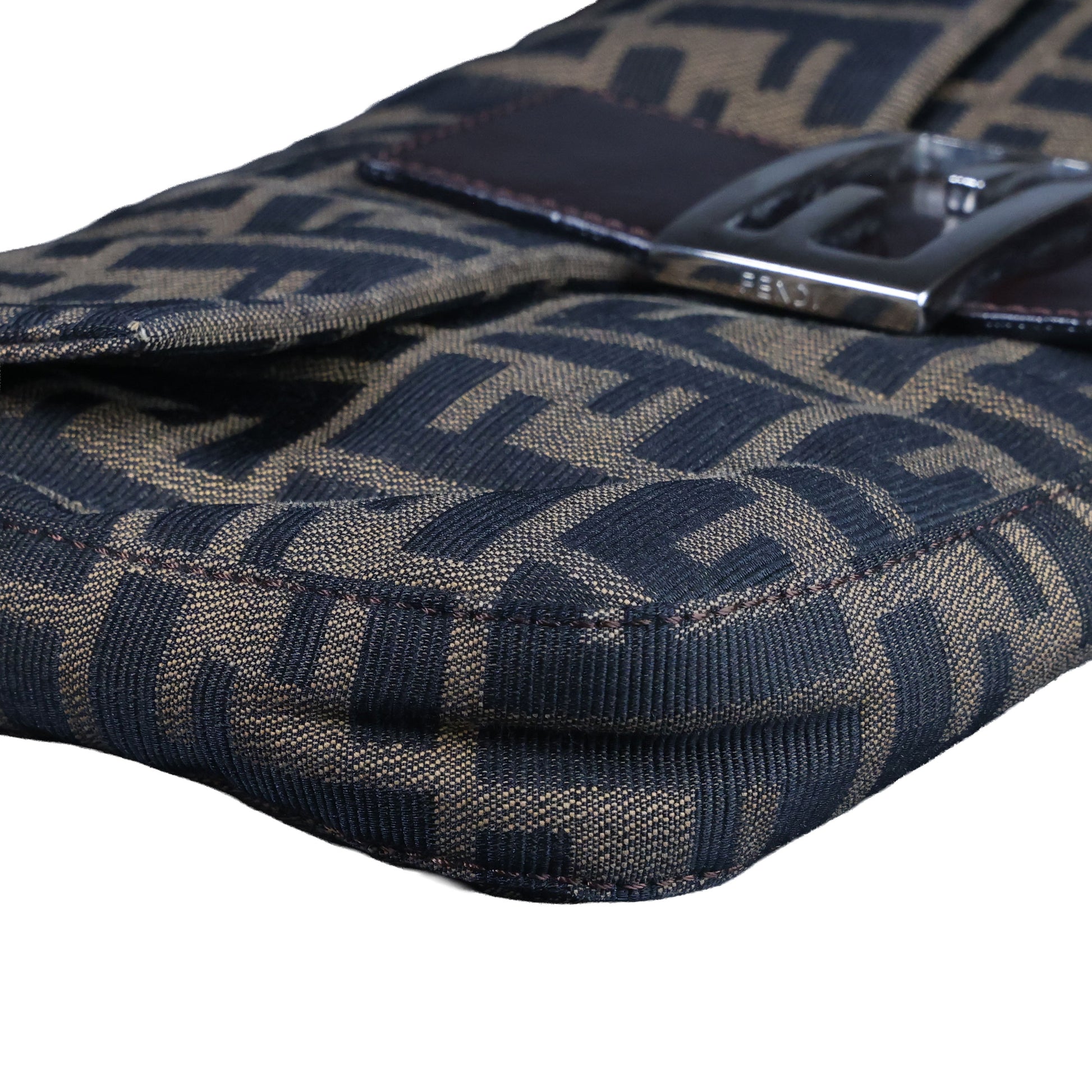 Preowned FENDI Zucca Baguette Canvas Leather Brown Bag SHW | Luxe Again Maison
