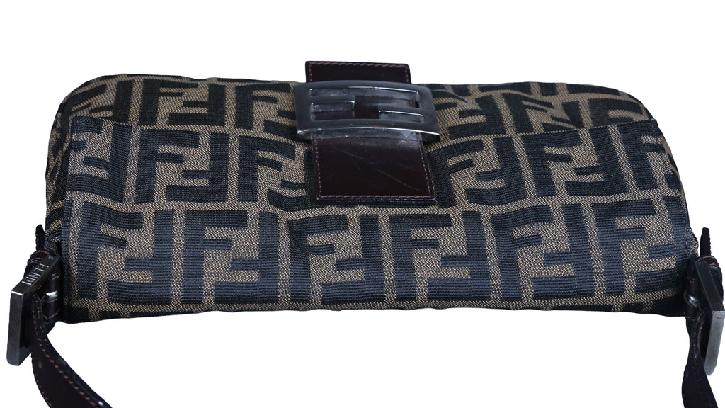 Preowned FENDI Zucca Baguette Canvas Leather Brown Bag SHW | Luxe Again Maison