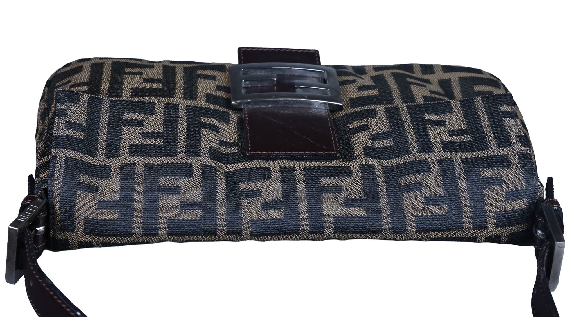 Preowned FENDI Zucca Baguette Canvas Leather Brown Bag SHW | Luxe Again Maison