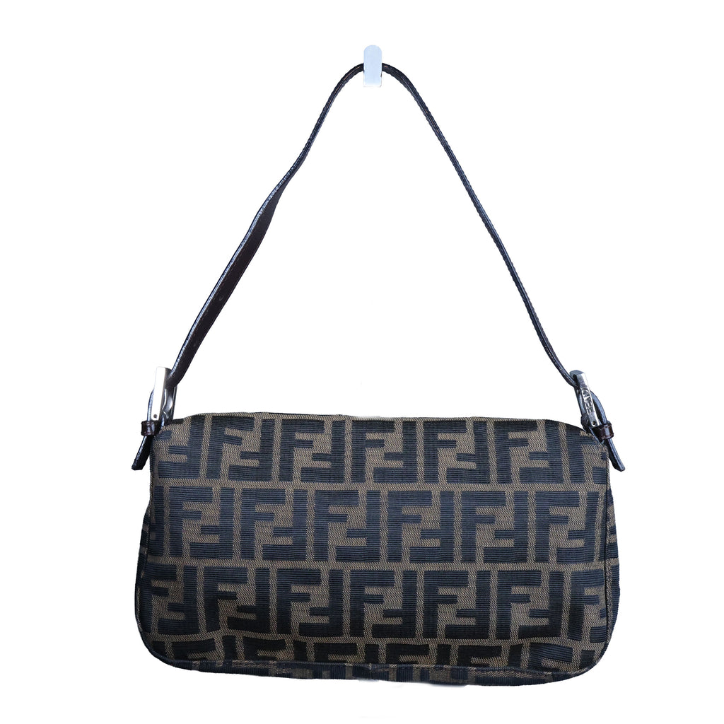 Preowned FENDI Zucca Baguette Canvas Leather Brown Bag SHW | Luxe Again Maison