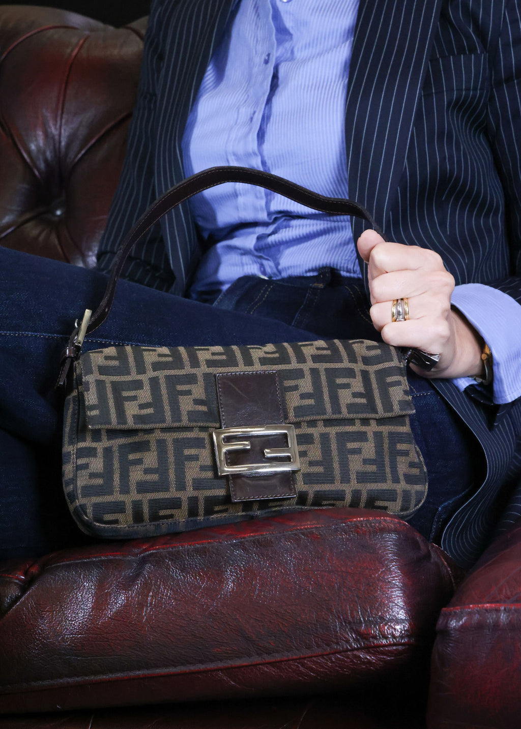 Preowned FENDI Zucca Baguette Canvas Leather Brown Bag SHW | Luxe Again Maison