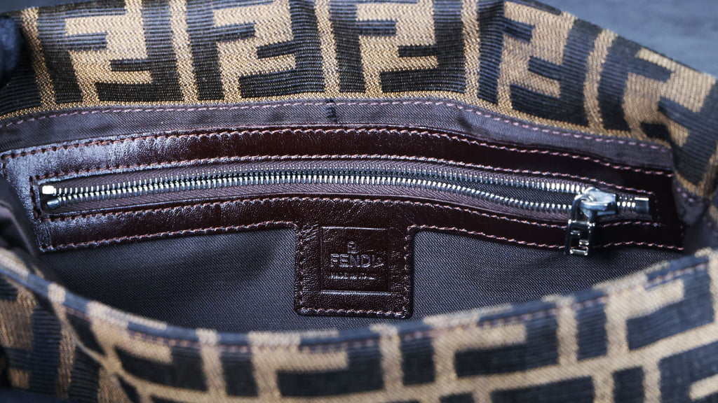 Preowned FENDI Zucca Baguette Canvas Leather Brown Bag SHW | Luxe Again Maison
