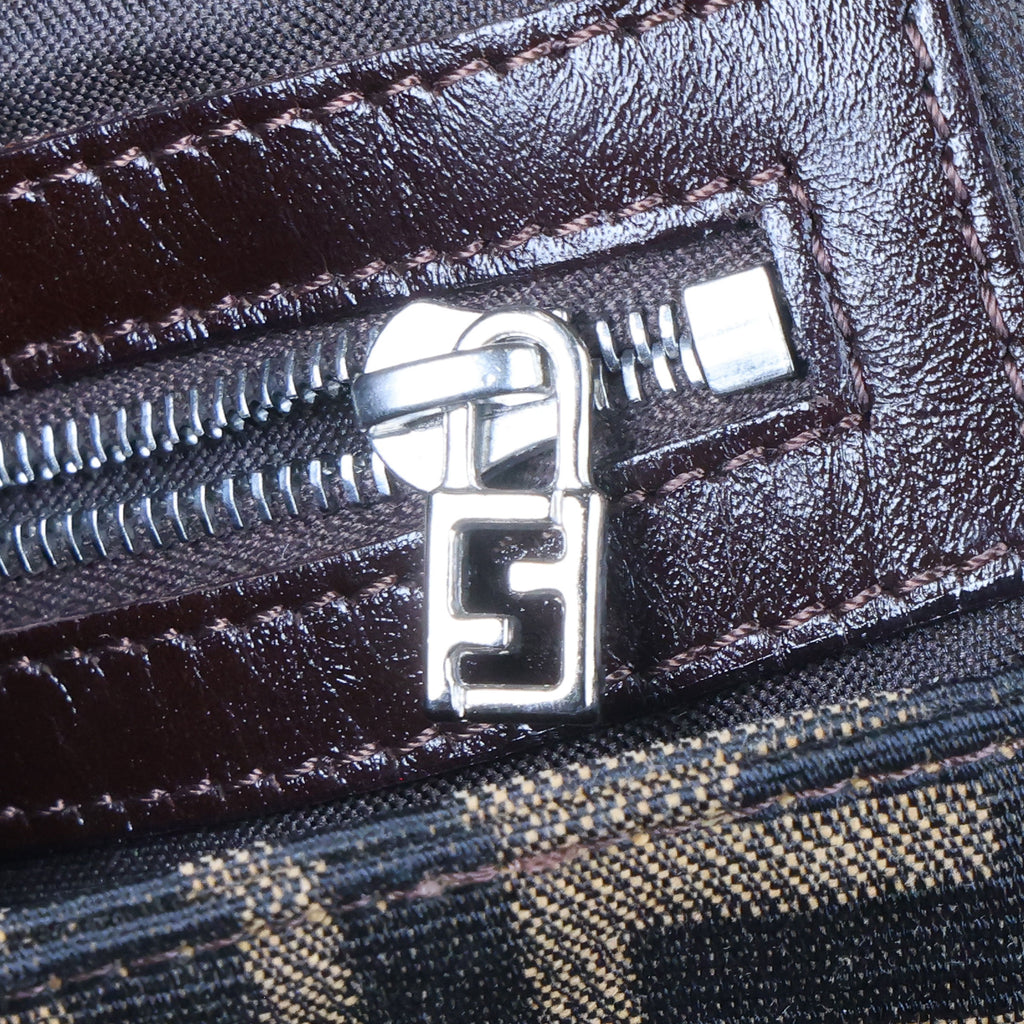 Preowned FENDI Zucca Baguette Canvas Leather Brown Bag SHW | Luxe Again Maison