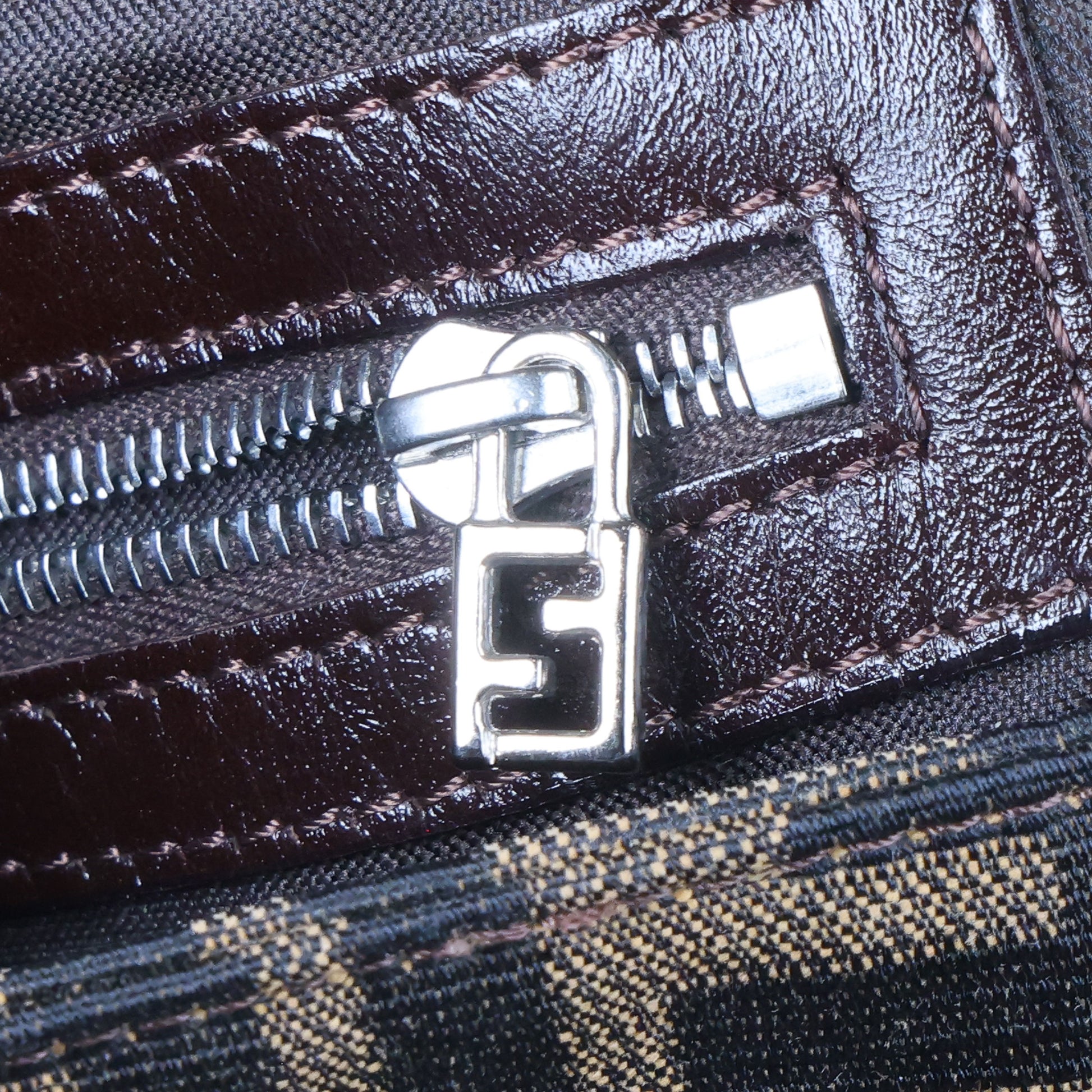 Preowned FENDI Zucca Baguette Canvas Leather Brown Bag SHW | Luxe Again Maison