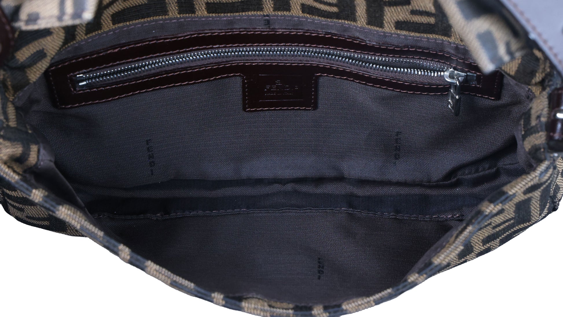 Preowned FENDI Zucca Baguette Canvas Leather Brown Bag SHW | Luxe Again Maison