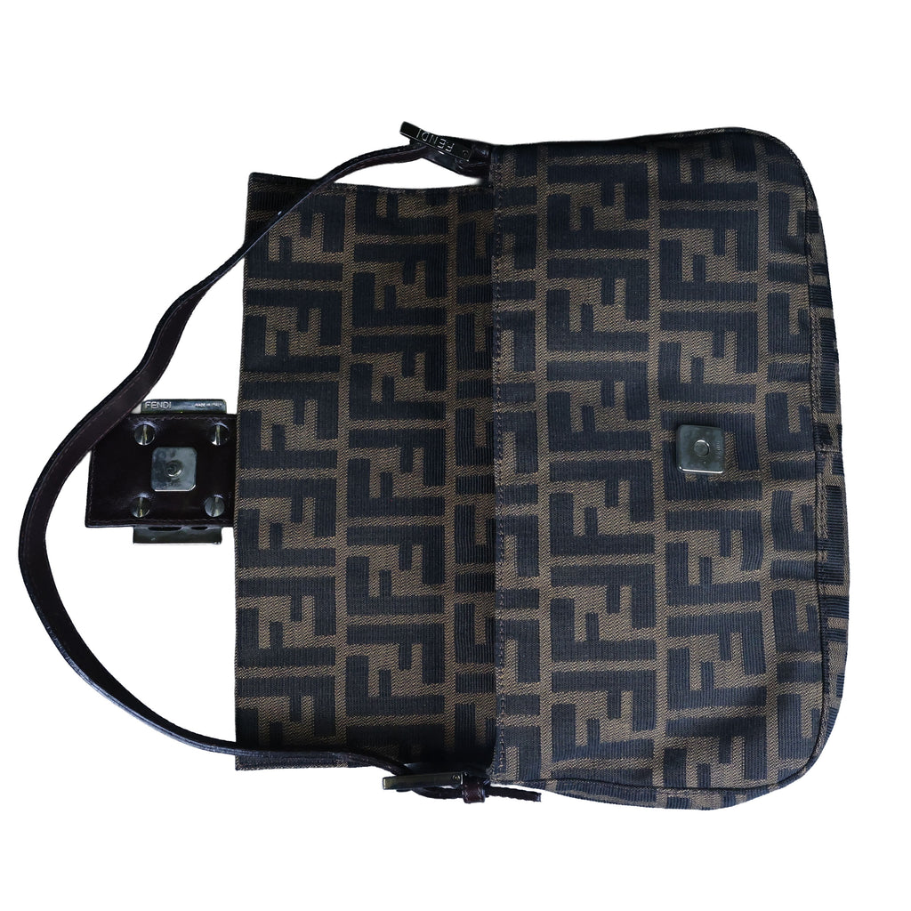 Preowned FENDI Zucca Baguette Canvas Leather Brown Bag SHW | Luxe Again Maison