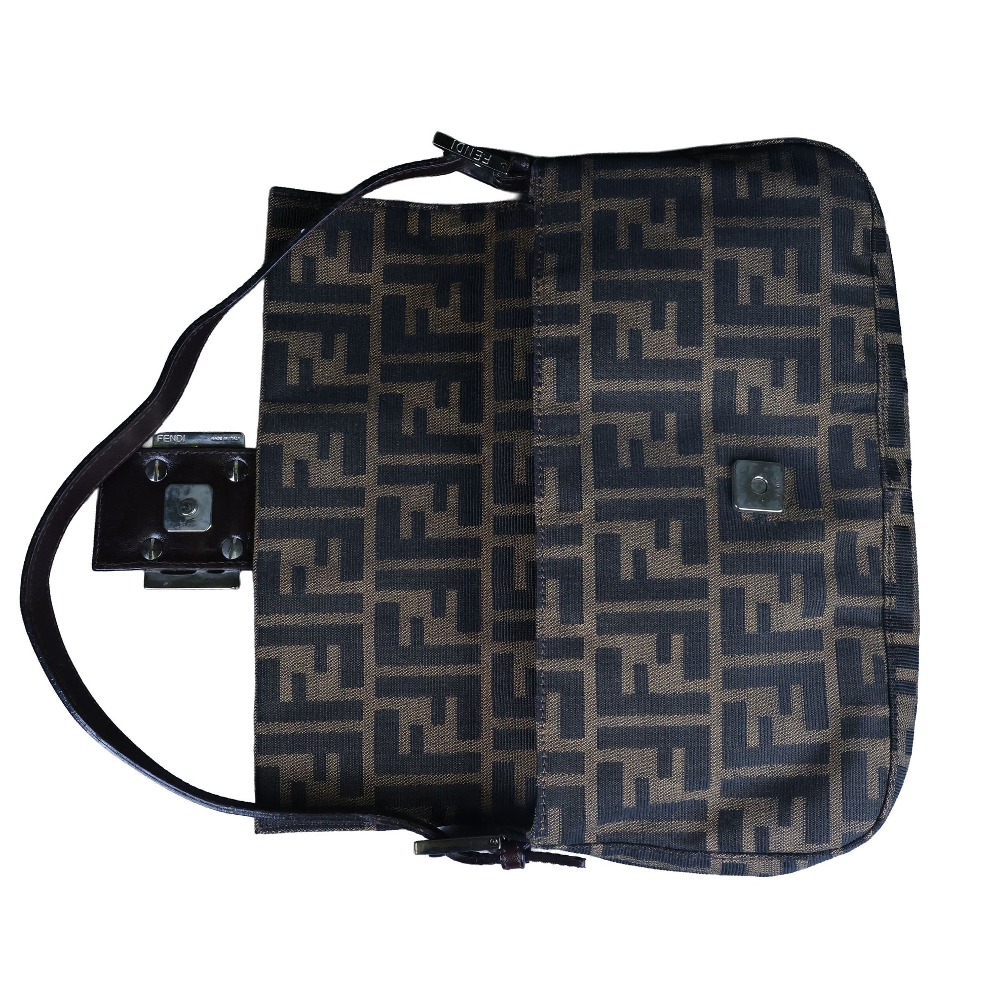 Preowned FENDI Zucca Baguette Canvas Leather Brown Bag SHW | Luxe Again Maison