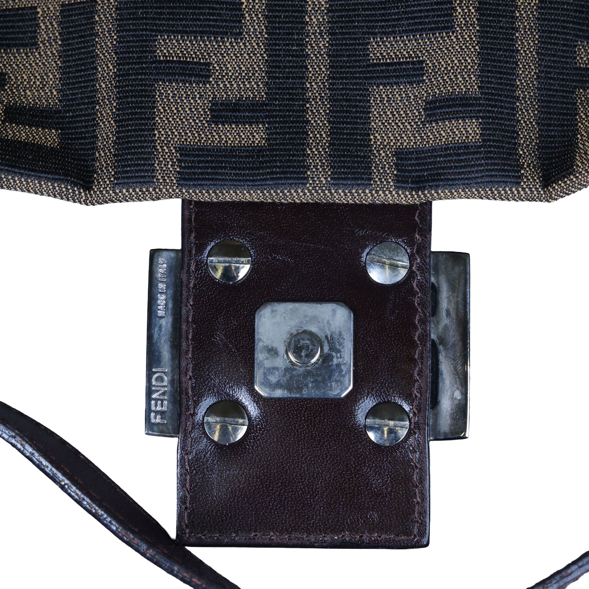 Preowned FENDI Zucca Baguette Canvas Leather Brown Bag SHW | Luxe Again Maison