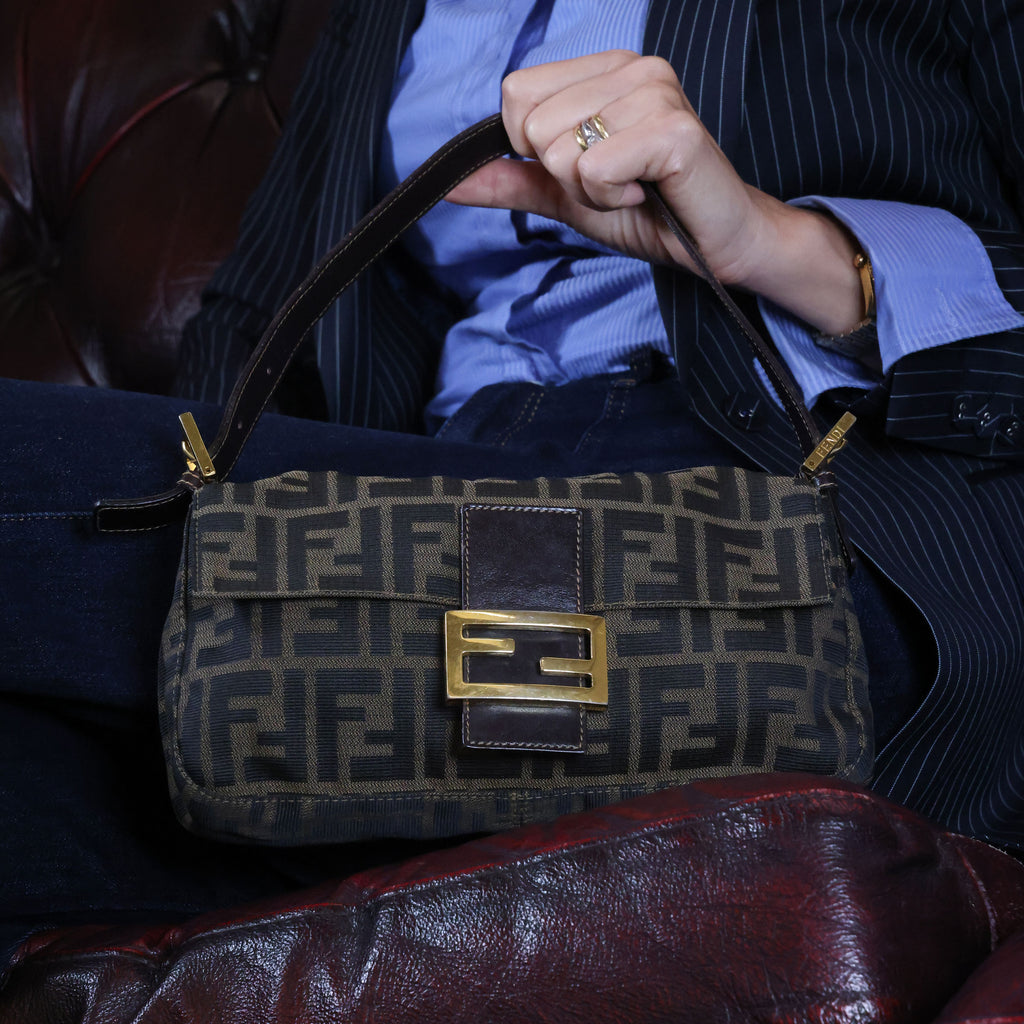 Preowned FENDI Zucca Classic Baguette Canvas x Leather Brown GHW | Luxe Again Masion