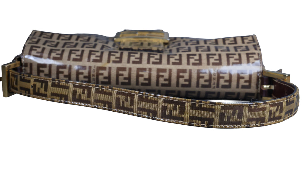 Preowned FENDI Classic Baguette Zucchino Coated Canvas x Leather Brown Bag  | Luxe Again Maison