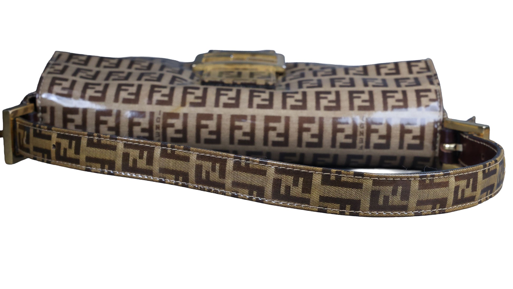 Preowned FENDI Classic Baguette Zucchino Coated Canvas x Leather Brown Bag  | Luxe Again Maison