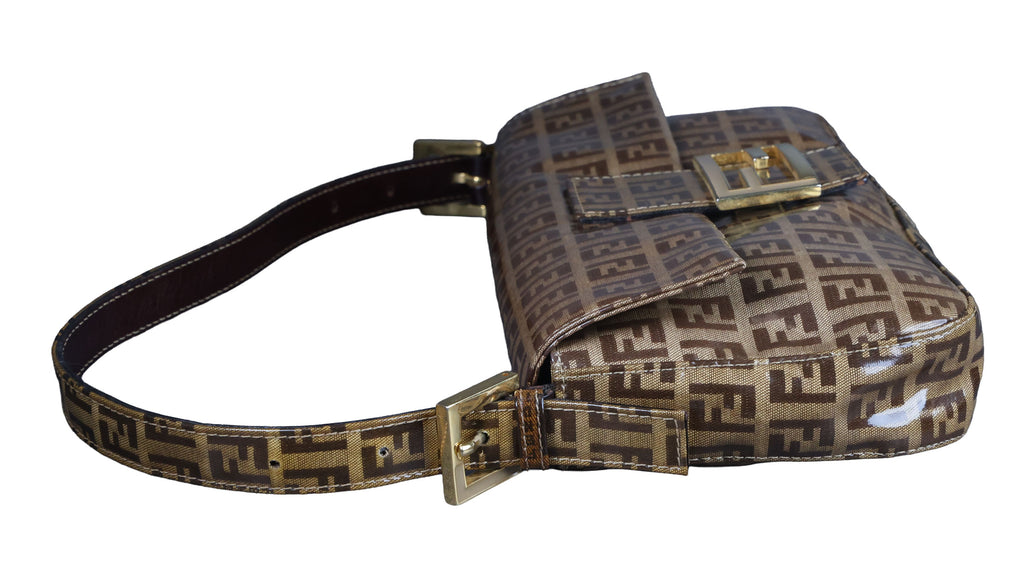 Preowned FENDI Classic Baguette Zucchino Coated Canvas x Leather Brown Bag  | Luxe Again Maison