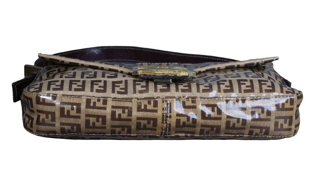 Preowned FENDI Classic Baguette Zucchino Coated Canvas x Leather Brown Bag  | Luxe Again Maison