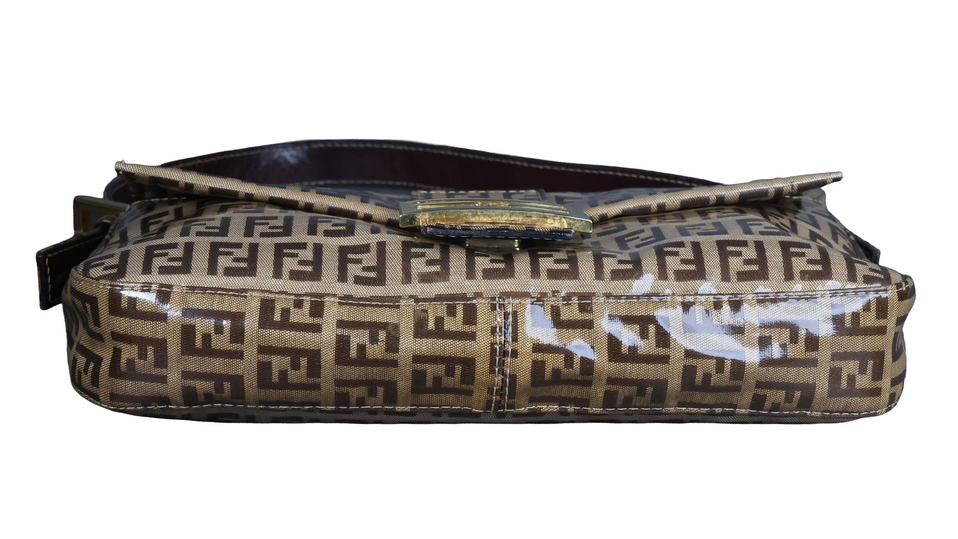 Preowned FENDI Classic Baguette Zucchino Coated Canvas x Leather Brown Bag  | Luxe Again Maison