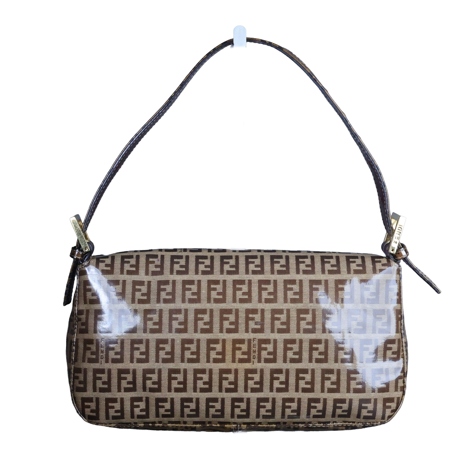 Preowned FENDI Classic Baguette Zucchino Coated Canvas x Leather Brown Bag  | Luxe Again Maison