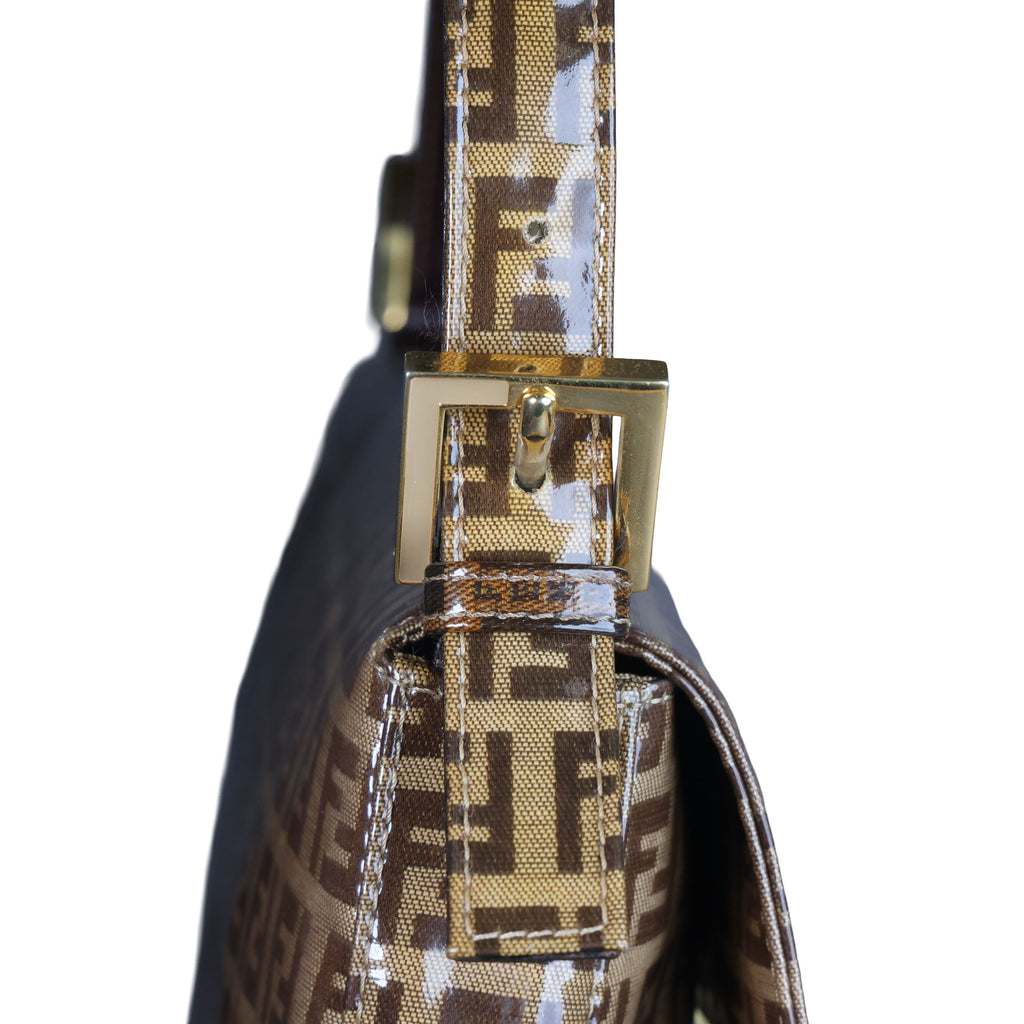 Preowned FENDI Classic Baguette Zucchino Coated Canvas x Leather Brown Bag  | Luxe Again Maison