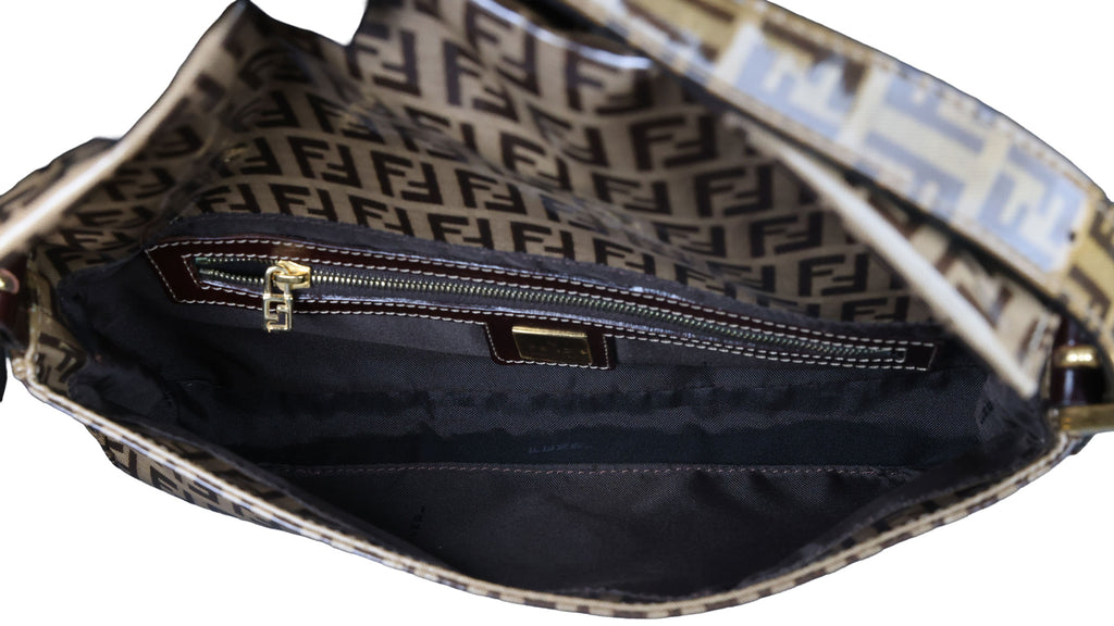Preowned FENDI Classic Baguette Zucchino Coated Canvas x Leather Brown Bag  | Luxe Again Maison