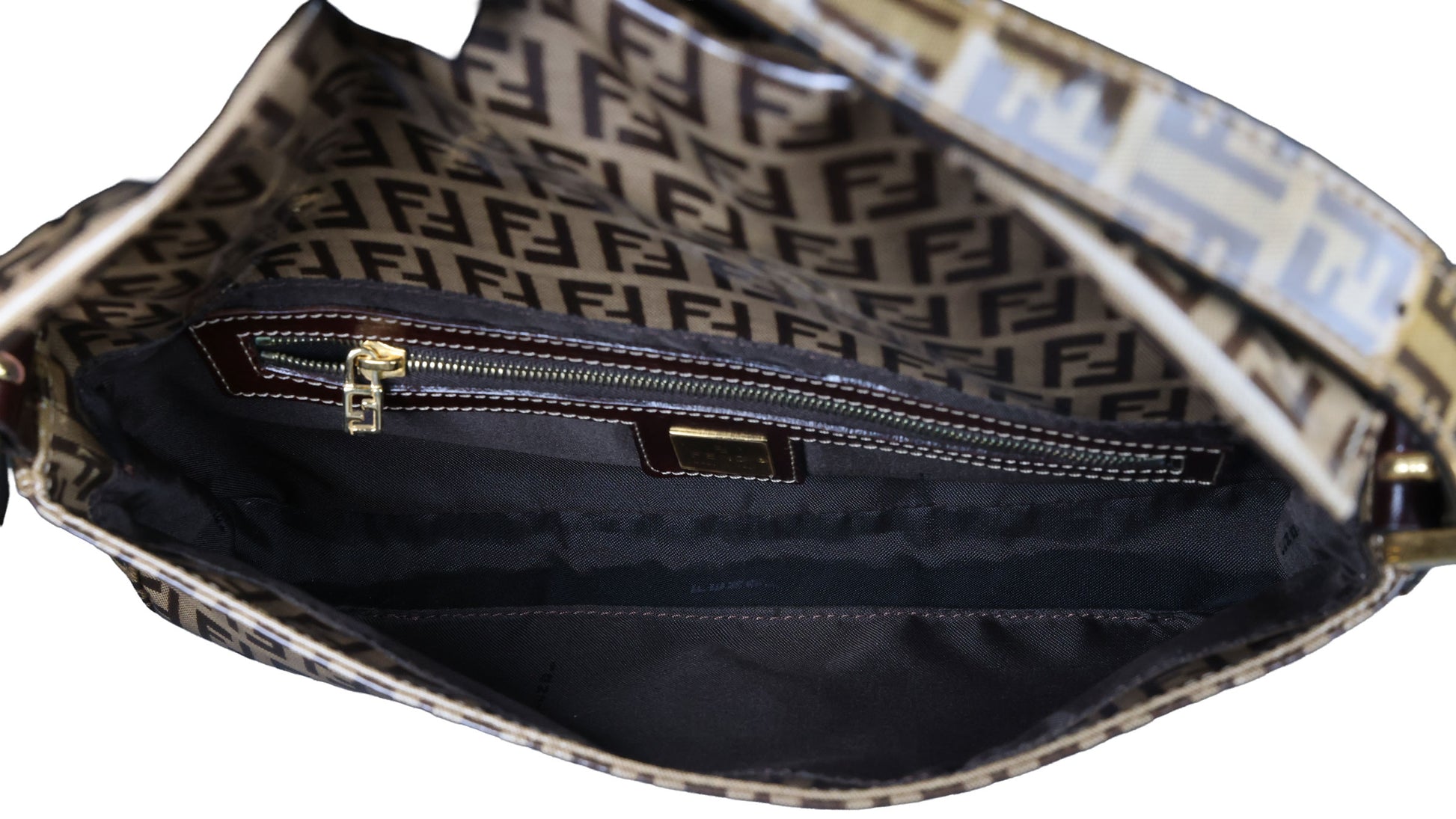 Preowned FENDI Classic Baguette Zucchino Coated Canvas x Leather Brown Bag  | Luxe Again Maison