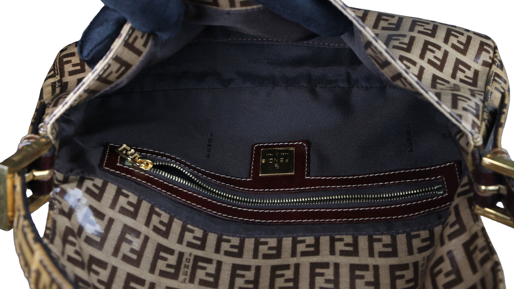Preowned FENDI Classic Baguette Zucchino Coated Canvas x Leather Brown Bag  | Luxe Again Maison