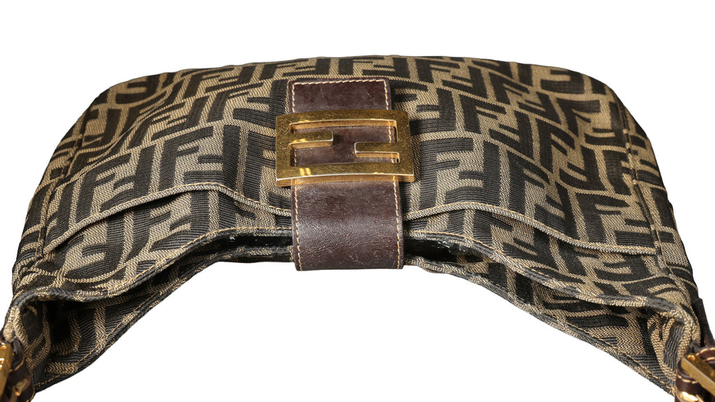 Preowned FENDI Zucca Canvas & Leather Shoulder Bag Brown GHW 26569 | Luxe Again Maison
