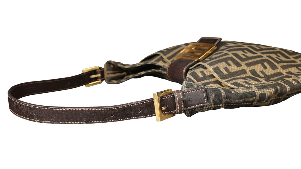Preowned FENDI Zucca Canvas & Leather Shoulder Bag Brown GHW 26569 | Luxe Again Maison