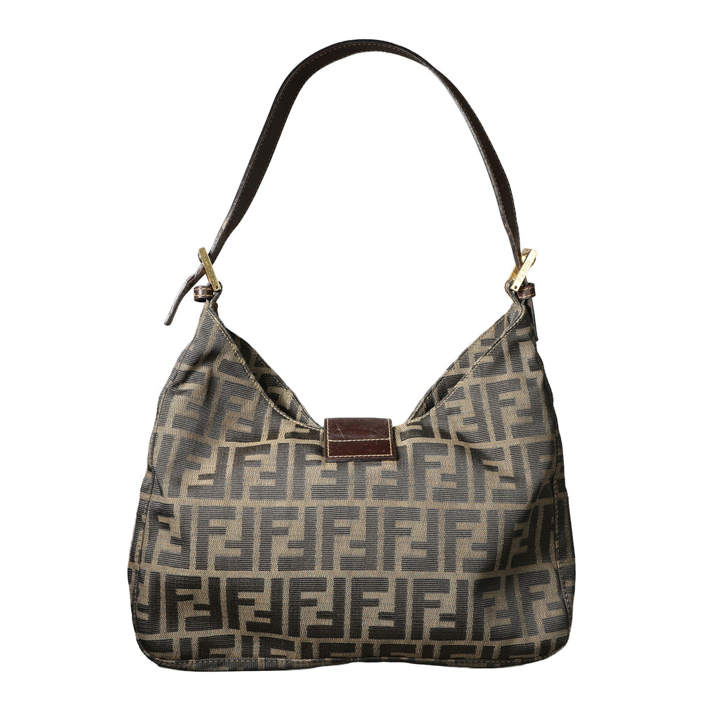 Preowned FENDI Zucca Canvas & Leather Shoulder Bag Brown GHW 26569 | Luxe Again Maison
