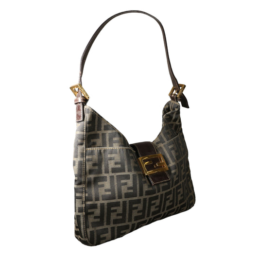 Preowned FENDI Zucca Canvas & Leather Shoulder Bag Brown GHW 26569 | Luxe Again Maison