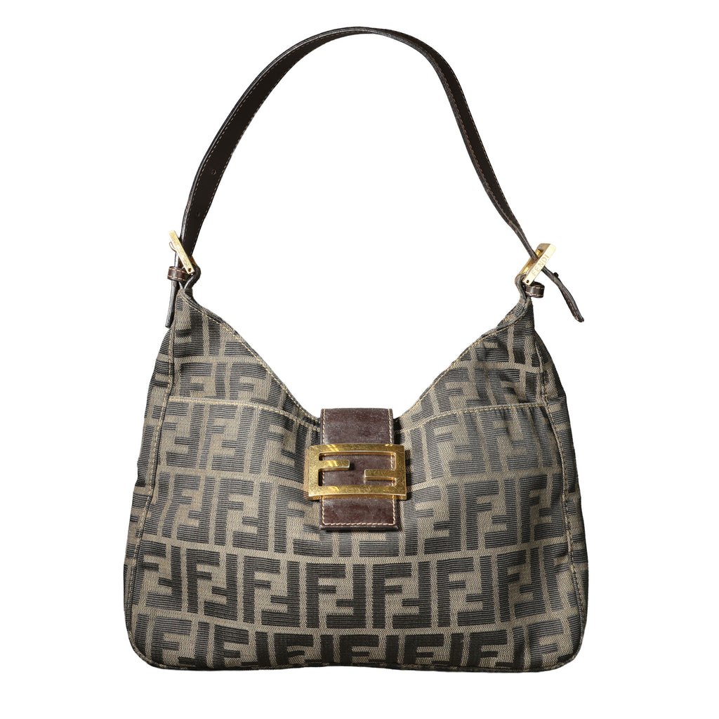 Preowned FENDI Zucca Canvas & Leather Shoulder Bag Brown GHW 26569 | Luxe Again Maison