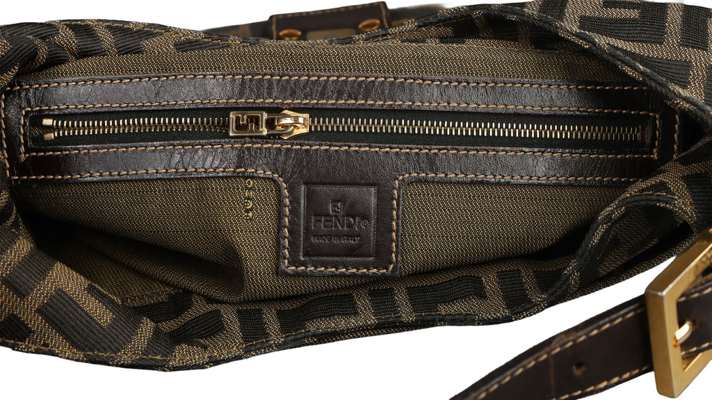 Preowned FENDI Zucca Canvas & Leather Shoulder Bag Brown GHW 26569 | Luxe Again Maison