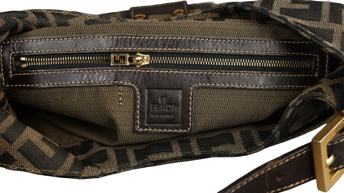 Preowned FENDI Zucca Canvas & Leather Shoulder Bag Brown GHW 26569 | Luxe Again Maison
