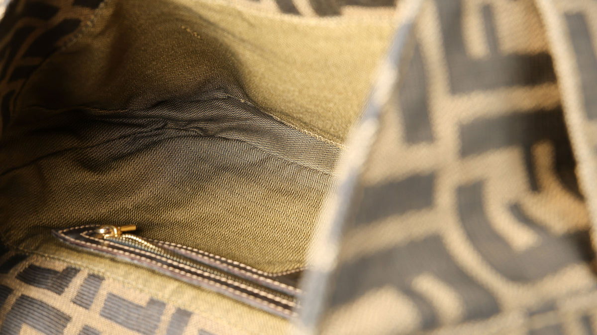 Preowned FENDI Zucca Canvas & Leather Shoulder Bag Brown GHW 26569 | Luxe Again Maison