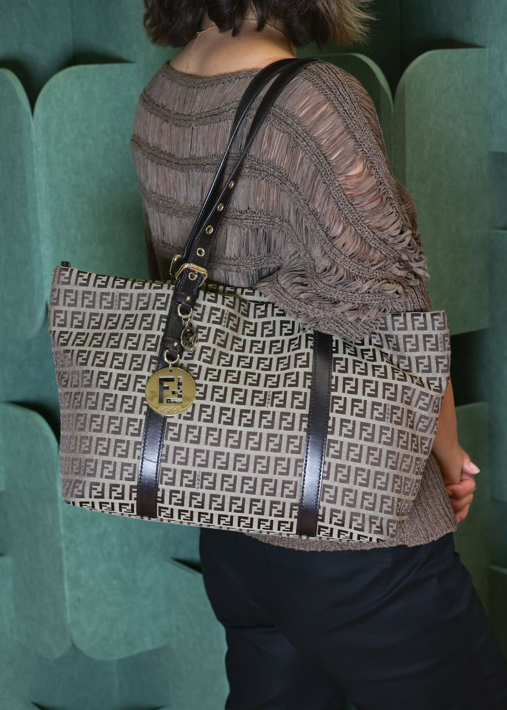 Preowned FENDI Zucchino Print Canvas x Leather Shopping Tote Bag 8BH215 | Luxe Again Maison