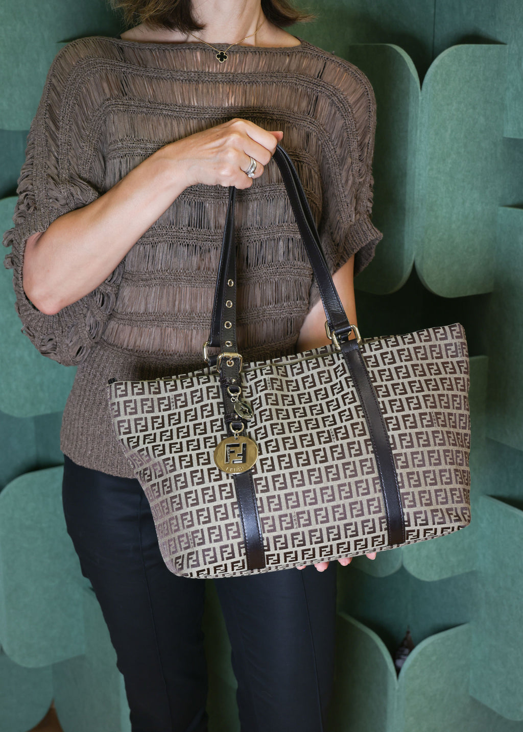 Preowned FENDI Zucchino Print Canvas x Leather Shopping Tote Bag 8BH215 | Luxe Again Maison