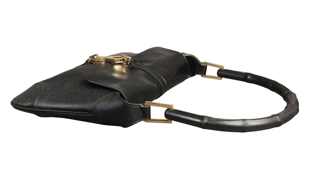 Preowned GUCCI Vintage Bamboo Jackie Leather Shoulder Bag Black | Luxe Again Maison