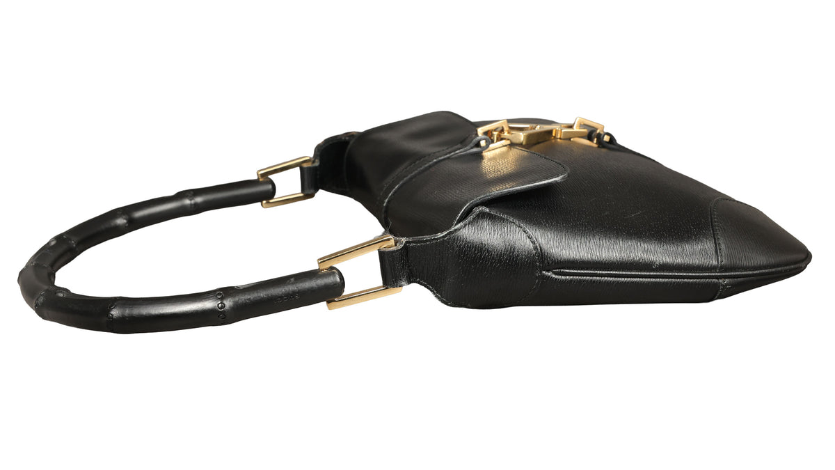 Preowned GUCCI Vintage Bamboo Jackie Leather Shoulder Bag Black | Luxe Again Maison
