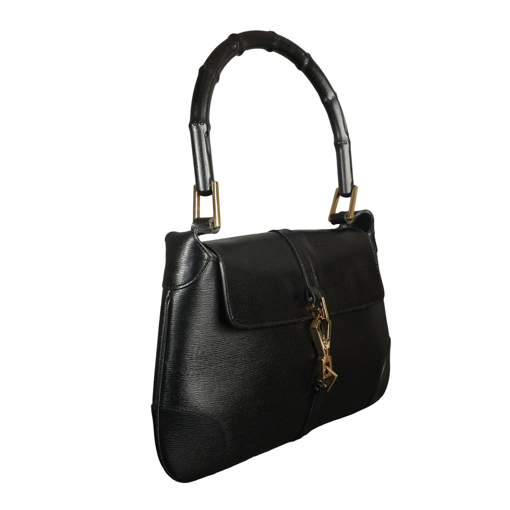 Preowned GUCCI Vintage Bamboo Jackie Leather Shoulder Bag Black | Luxe Again Maison