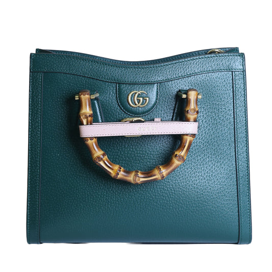 Preloved GUCCI Double G Diana Bamboo Medium Tote Green | Luxe Again Maison