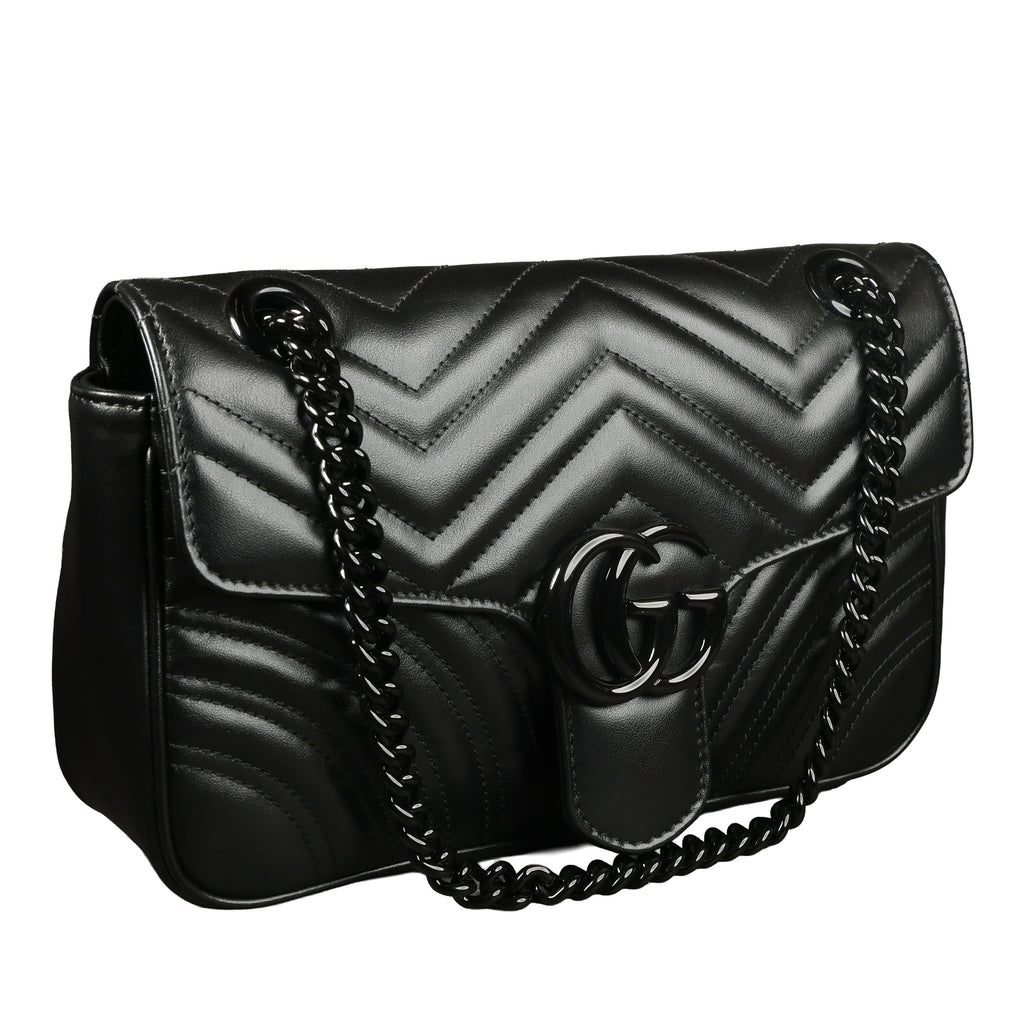 Preowned GUCCI GG Marmont Medium Leather Shoulder Bag Black | Luxe Again Maison 