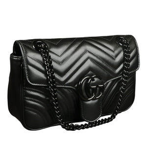 Preowned GUCCI GG Marmont Medium Leather Shoulder Bag Black | Luxe Again Maison 