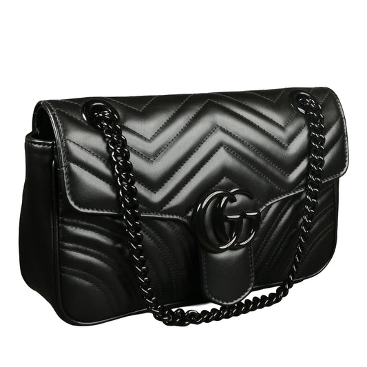 Preowned GUCCI GG Marmont Medium Leather Shoulder Bag Black | Luxe Again Maison 