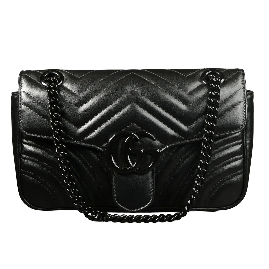 Preowned GUCCI GG Marmont Medium Leather Shoulder Bag Black | Luxe Again Maison 